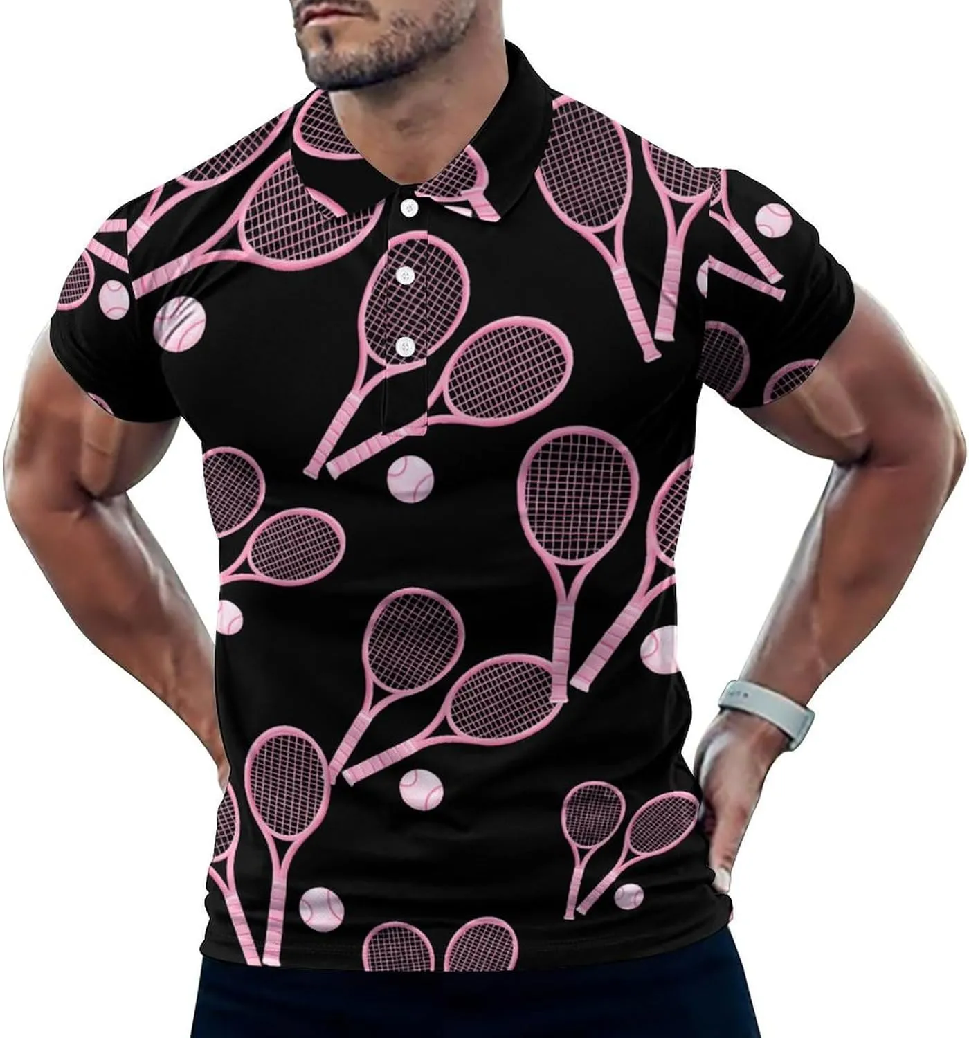 Tennis Racket And Ball Mens Polo Shirts Quick Dry Short Sleeve T-shirts Slim Tennis Collared Tees Tops
