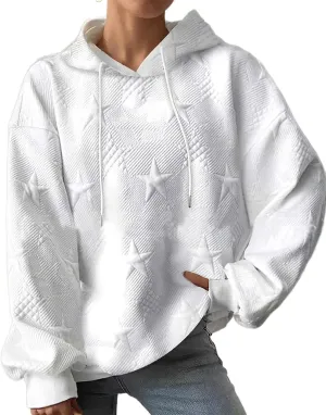 TIAFORD Women's Oversized Star Embossed Graphic Hoodies Fall Casual Long Sleeve Hoodie Cute Pullover Tops for Women