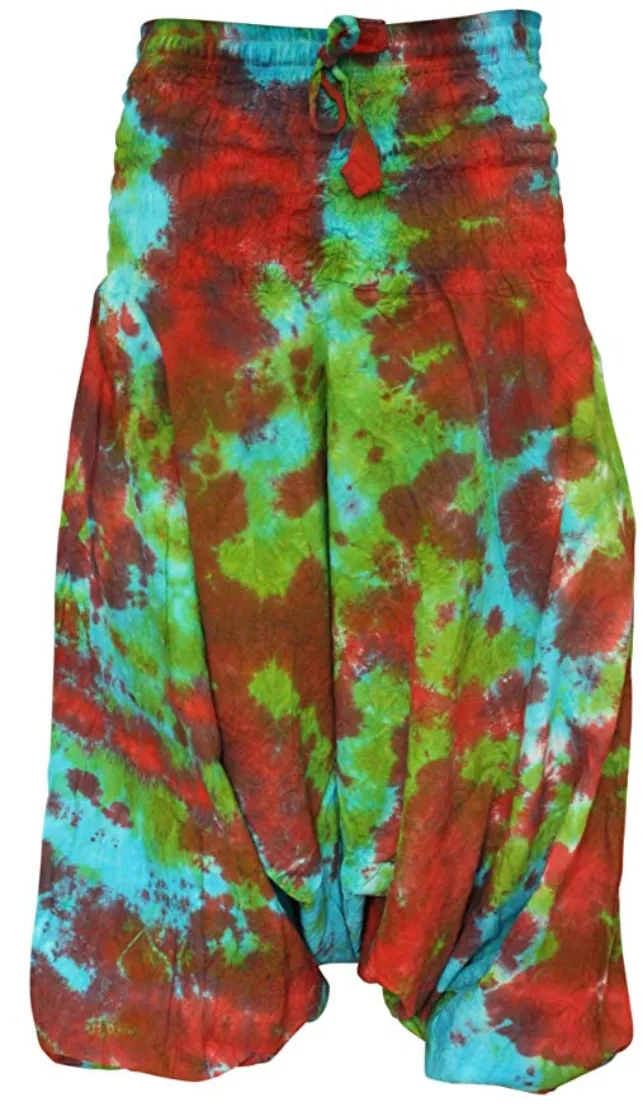 Tie Dye Harem Pants, Colourful Yoga Boho Baggy Trousers Hippie Clothes