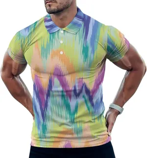 Tie Dye Waves Pattern Mens Polo Shirts Quick Dry Short Sleeve T-shirts Slim Tennis Collared Tees Tops