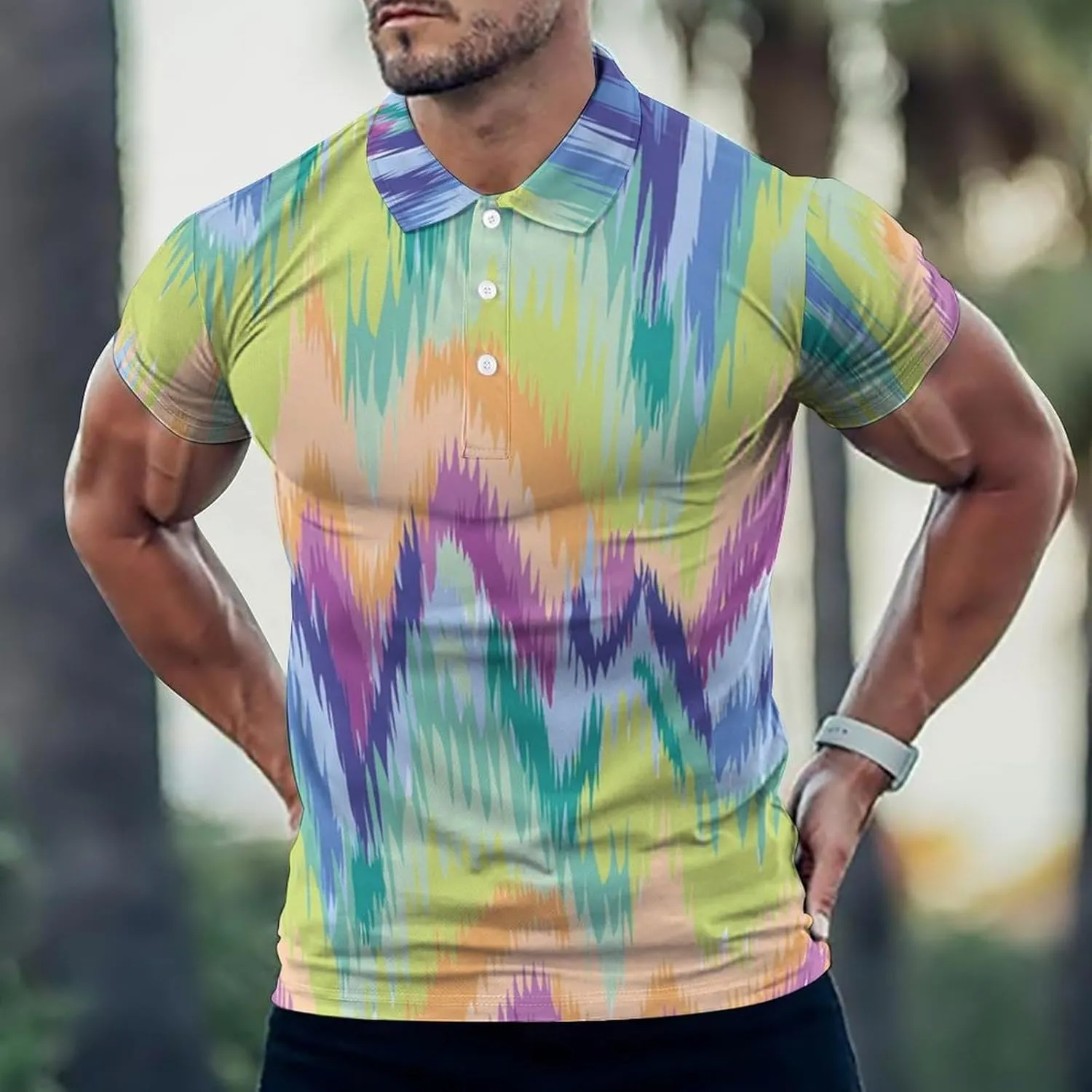 Tie Dye Waves Pattern Mens Polo Shirts Quick Dry Short Sleeve T-shirts Slim Tennis Collared Tees Tops