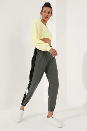 TMY Çağla Dotted Stripe Detailed Jogger Comfortable Fit Elastic Cuff Women's Sweatpants - 94579 - Peoria