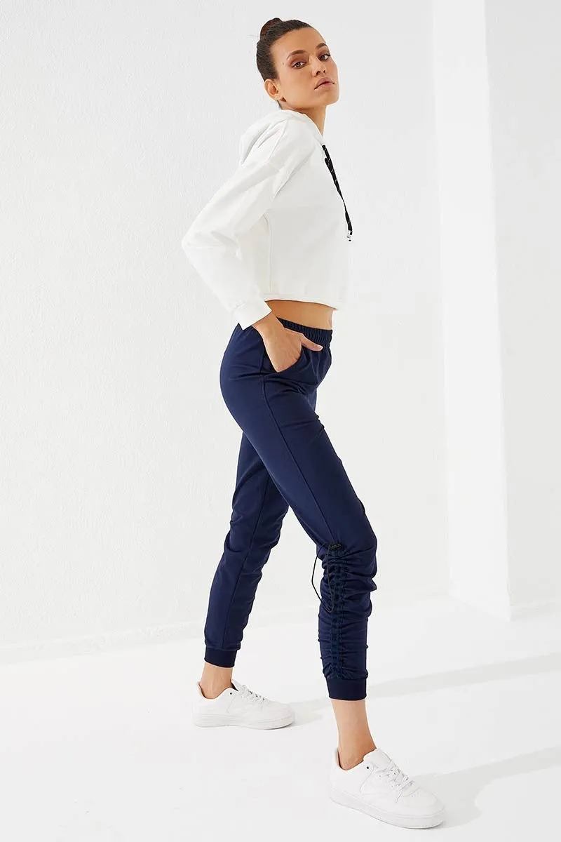 TMY Indigo Extra Foam Detailed Comfortable Fit Cuffed Women's Sweatpants - 94587 - Xico