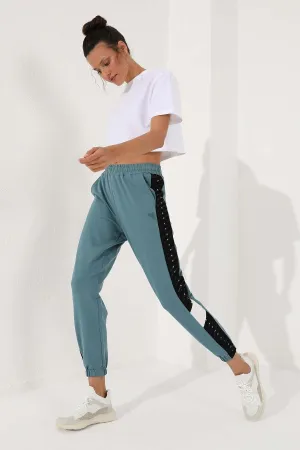 TMY Mint Green Polka Dot Detailed Jogger Comfortable Fit Elastic Cuff Women's Sweatpants - 94579 - Tepotzotlán