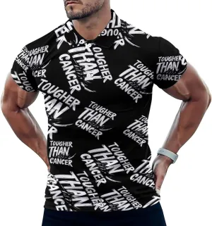 Tougher Than Cancer Mens Polo Shirts Quick Dry Short Sleeve T-shirts Slim Tennis Collared Tees Tops
