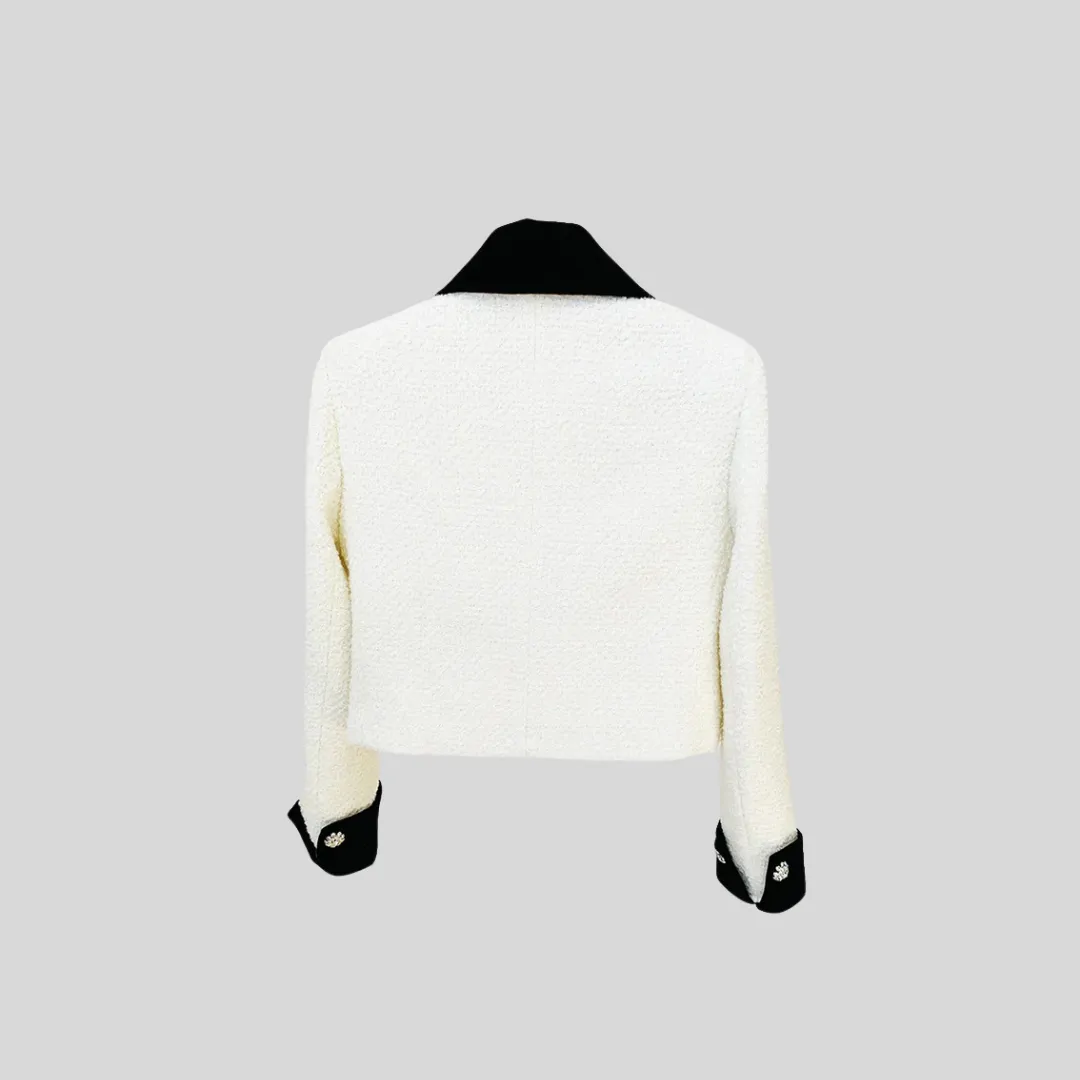 Tweed Jacket with Bow and Diamond Details - Black - White
