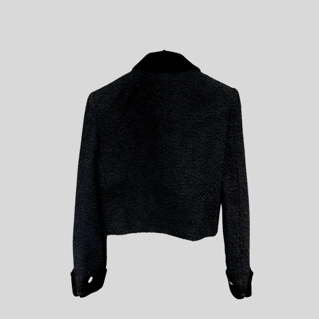 Tweed Jacket with Bow and Diamond Details - Black - White
