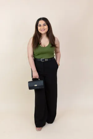 Twill Wide Straight Leg Trousers