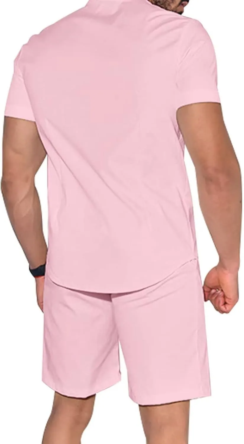 Uni Clau Mens Short Sets 2 Piece Outfits Summer Button Down Shirt and Shorts Set Beach Tracksuit