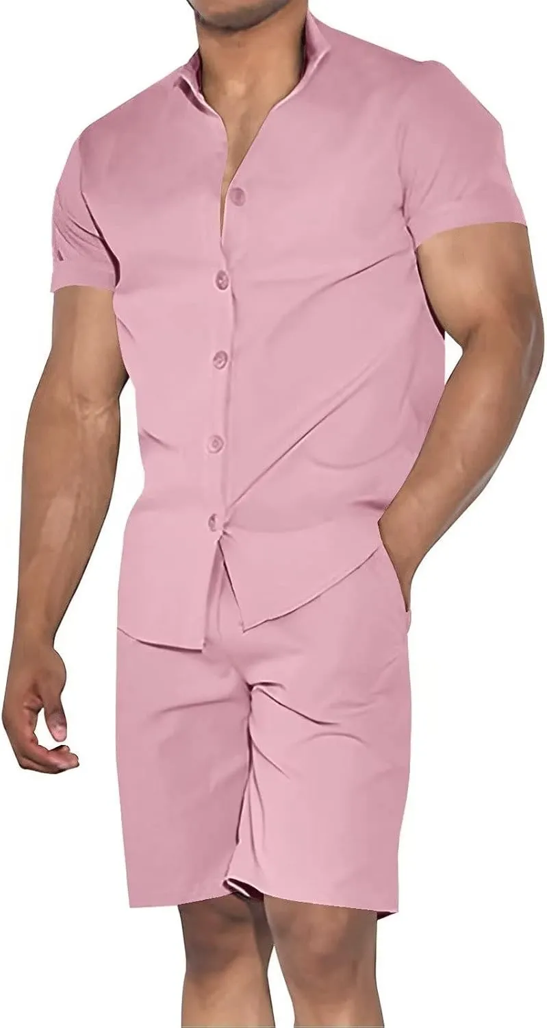 Uni Clau Mens Short Sets 2 Piece Outfits Summer Button Down Shirt and Shorts Set Beach Tracksuit