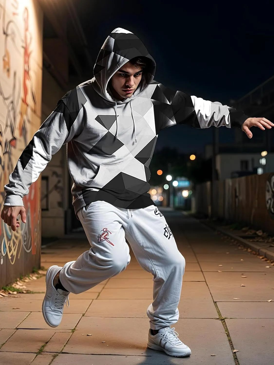 Unisex Graphic Hoodies, 3D Novelty Pullover Sweatshirt, Xmas Men Women Teen Boy Gifts, Black White Galaxy Print Flag