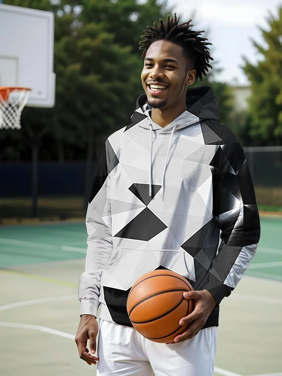 Unisex Graphic Hoodies, 3D Novelty Pullover Sweatshirt, Xmas Men Women Teen Boy Gifts, Black White Galaxy Print Flag