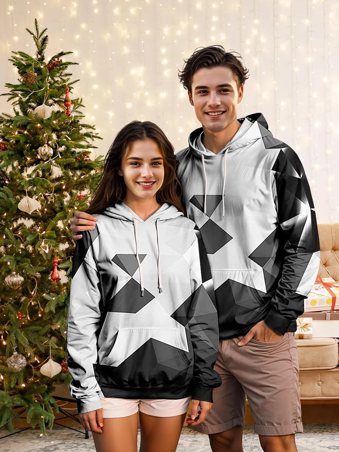 Unisex Graphic Hoodies, 3D Novelty Pullover Sweatshirt, Xmas Men Women Teen Boy Gifts, Black White Galaxy Print Flag