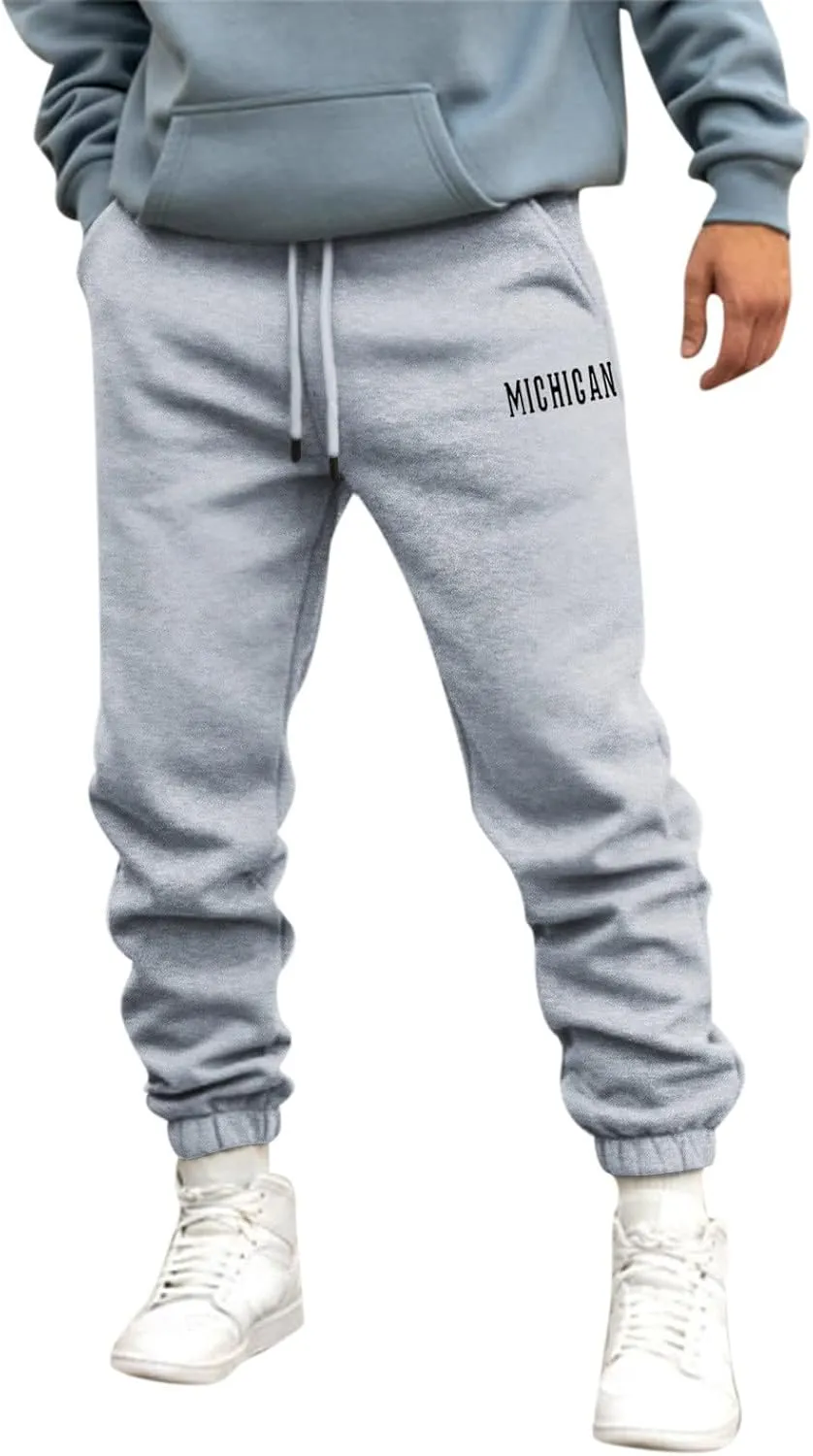 Vickyleb Cargo Pants for Men Joggers,Men's Slim Fit Fleece Pants Winter Big and Tall Baggy Jogger Sweatpants