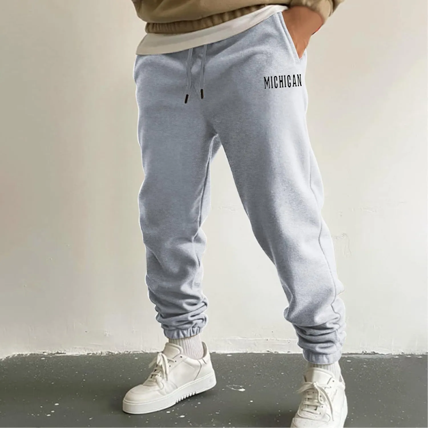 Vickyleb Cargo Pants for Men Joggers,Men's Slim Fit Fleece Pants Winter Big and Tall Baggy Jogger Sweatpants