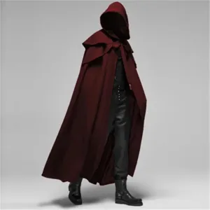 Vintage Hooded Loose Black Cloak Coats Windproof Trench Chic Winter Long Cape Poncho Gothic Mens Monk Halloween Cosplay