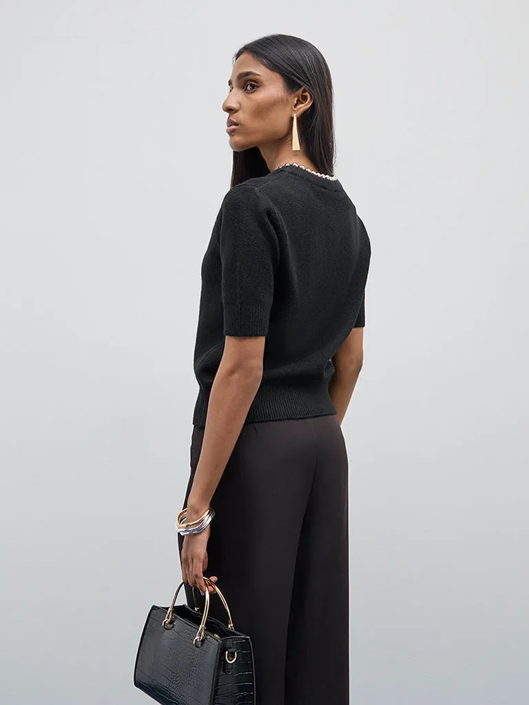 Wardrobe Black Pearl Embellished Knitted Top