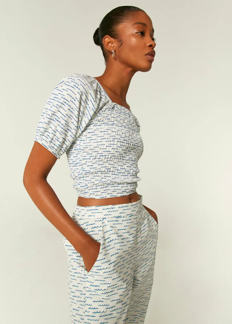 Wave Print Straight Leg Trousers