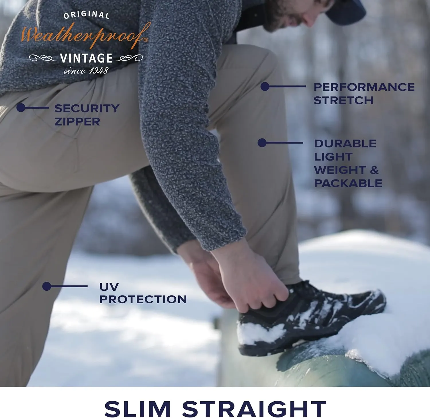 Weatherproof Vintage Hiking Pants - Men Straight Slim Fit Chino Mens Travel Pant, Lightweight Stretch Casual Pants for Men