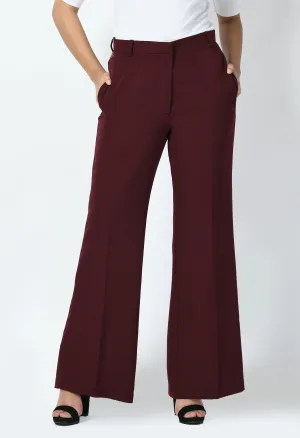 Wine Cotton Blend Eminence Solid Bootcut Trouser