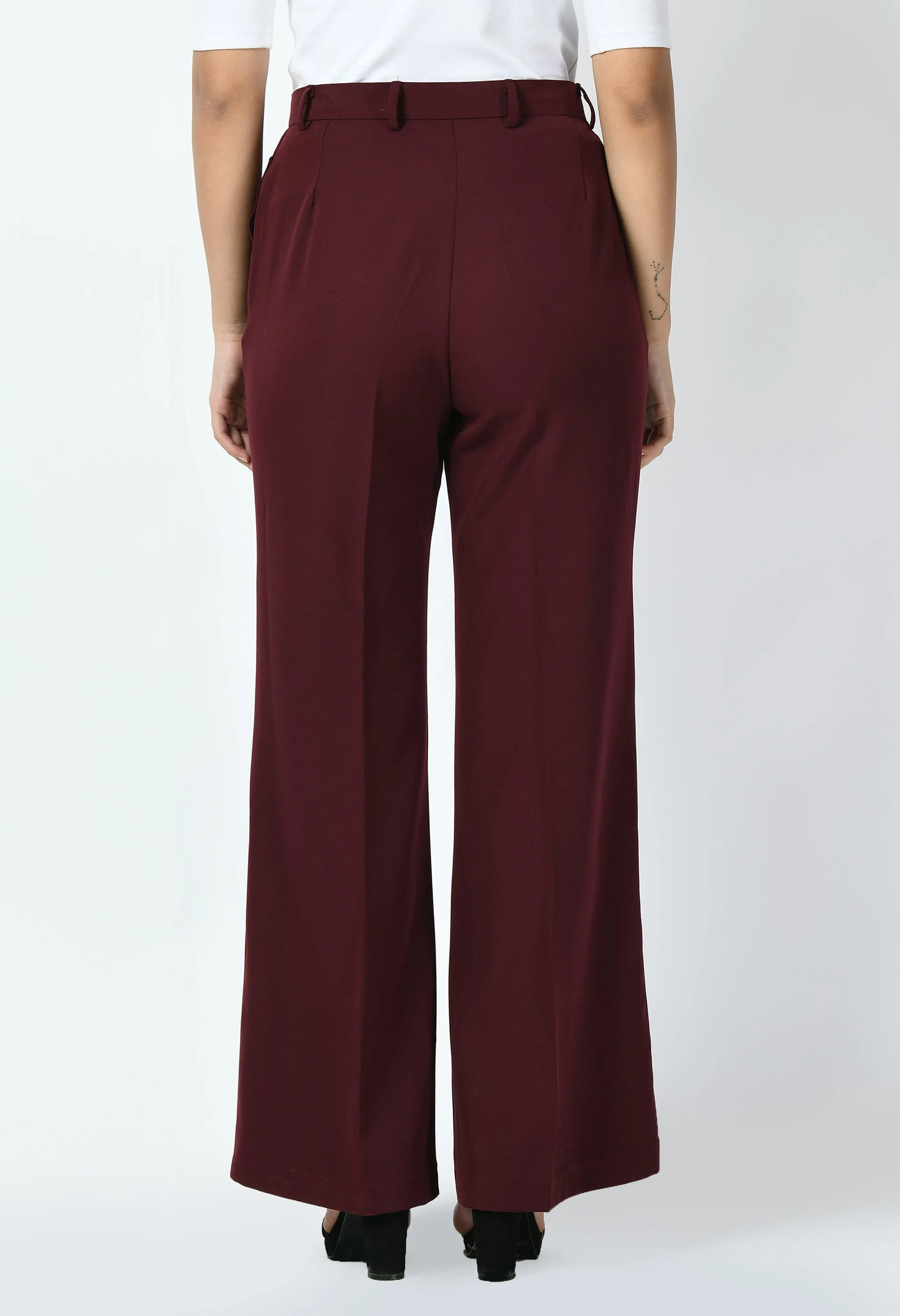 Wine Cotton Blend Eminence Solid Bootcut Trouser