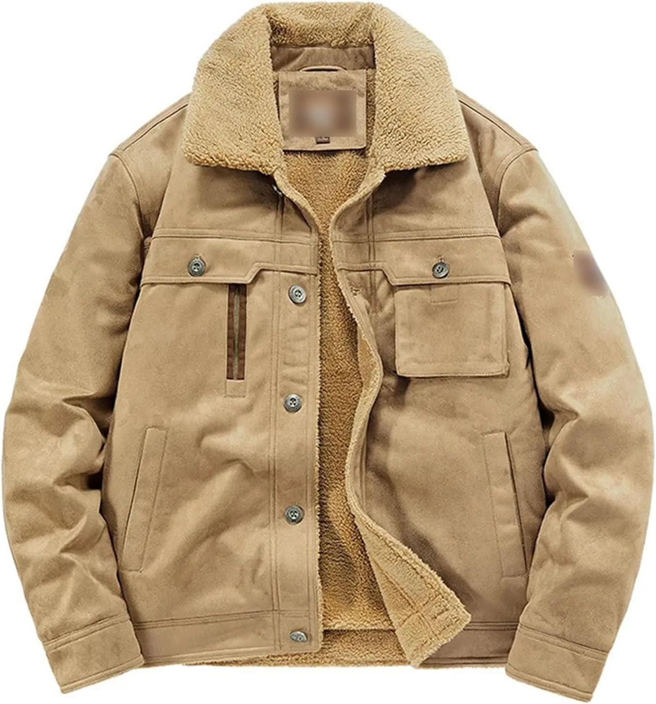 Winter Mens Fleece Jackets Thickened Turn-Down Collar Cotton Coat Male Padded Warm Solid Color Jacket