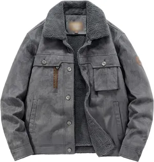 Winter Mens Fleece Jackets Thickened Turn-Down Collar Cotton Coat Male Padded Warm Solid Color Jacket