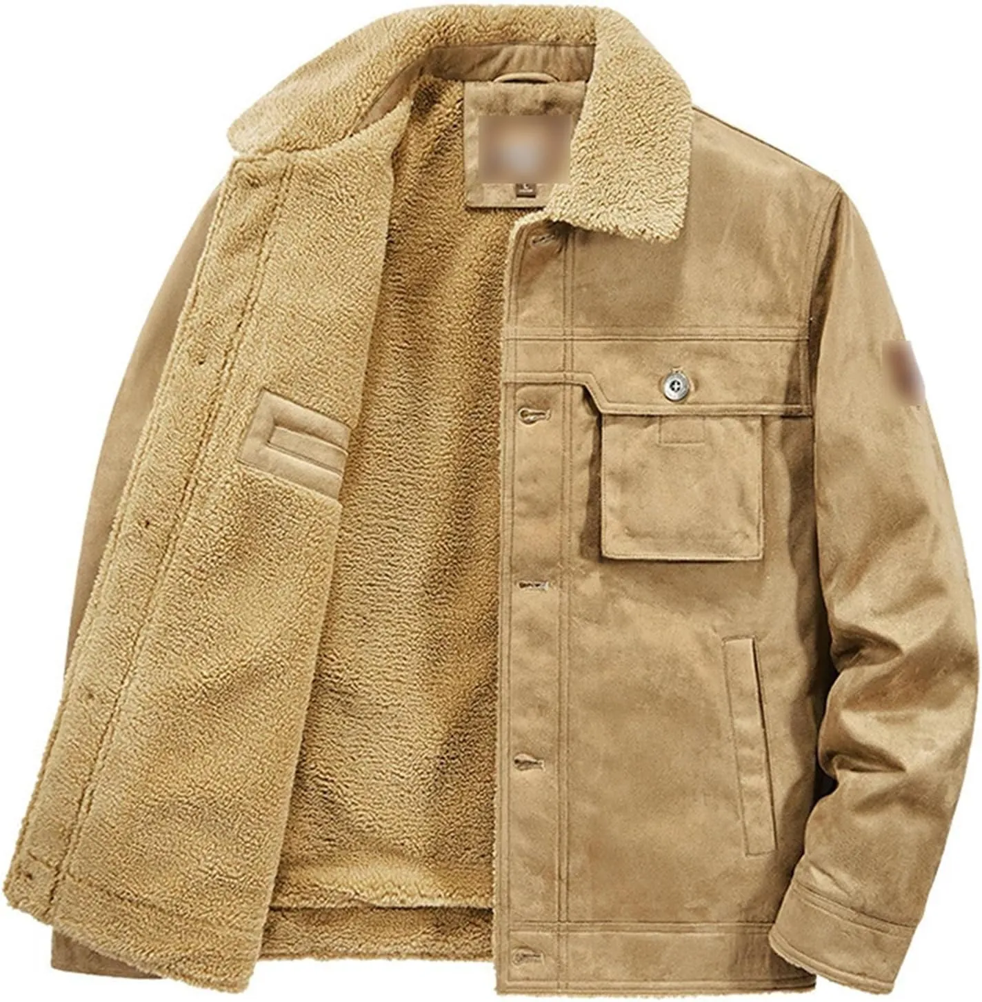 Winter Mens Fleece Jackets Thickened Turn-Down Collar Cotton Coat Male Padded Warm Solid Color Jacket