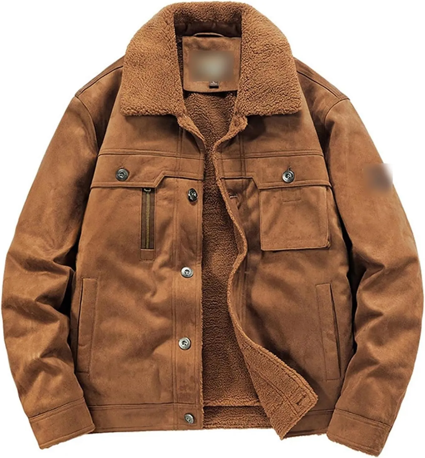 Winter Mens Fleece Jackets Thickened Turn-Down Collar Cotton Coat Male Padded Warm Solid Color Jacket