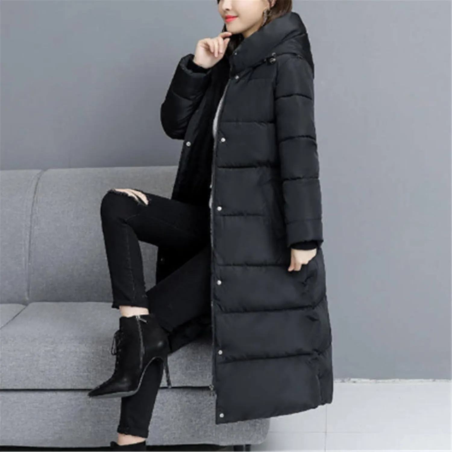 Winter Women Hooded Coat Plus Size Cotton Padded Jackets Thicken Long Windbreak Parkas Casual Warm Snow Wear