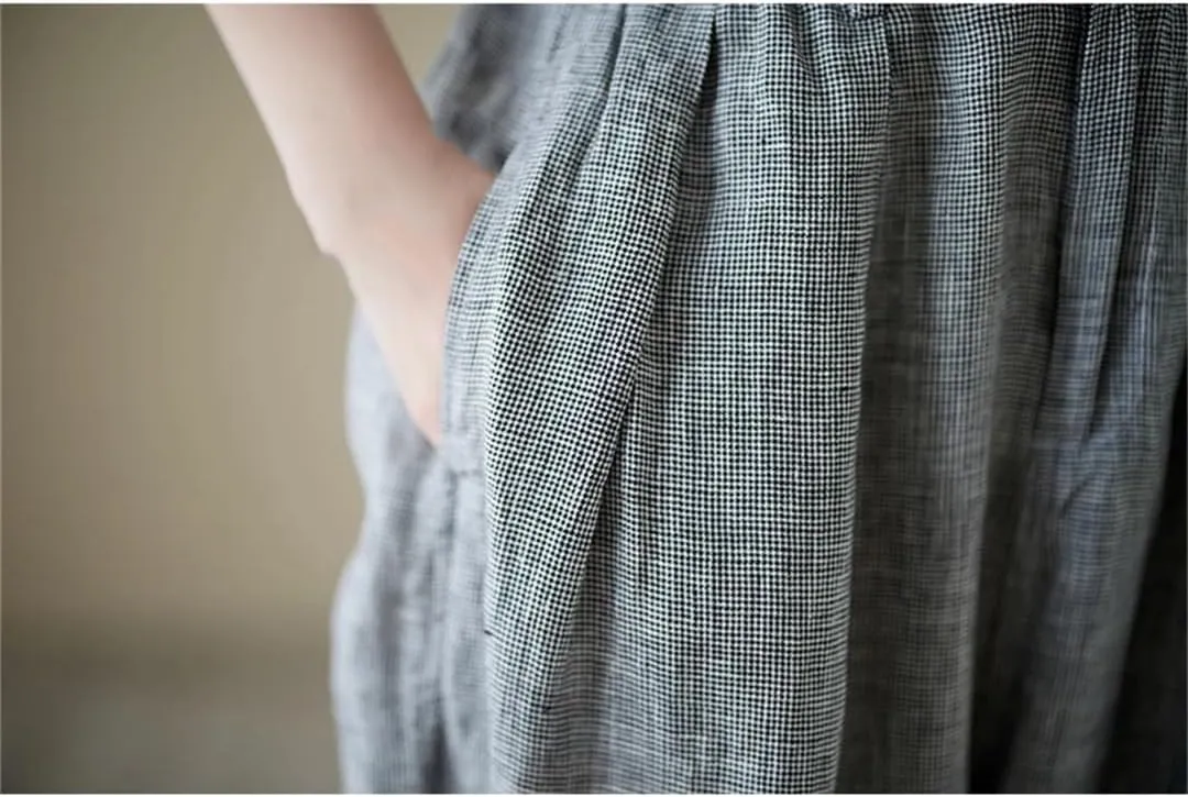 Women Casual Harem Pants Plaid Loose Comfortable Pants Cotton Linen Ankle-Length Pants