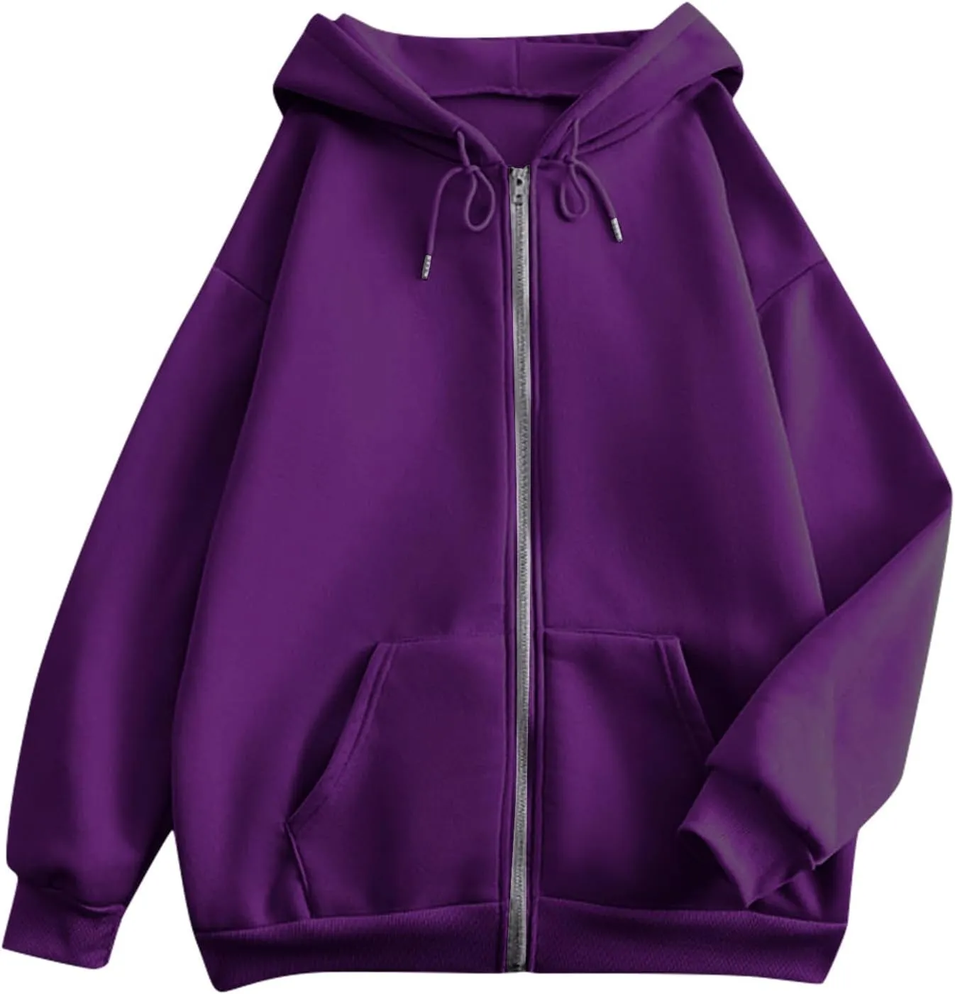 Women Fleece Full Zip Up Hoodie Baggy Drawstring Zipper Sweatshirt Jacket Lightweight Comfy Fall Winter Outfits Coats