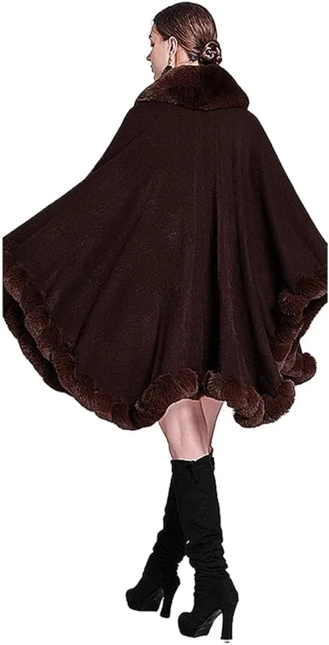 Women Fur Collar Cape Thick Cardigan Coats Fall Winter Faux Fur Shawl Cloak for Dress Evening Party