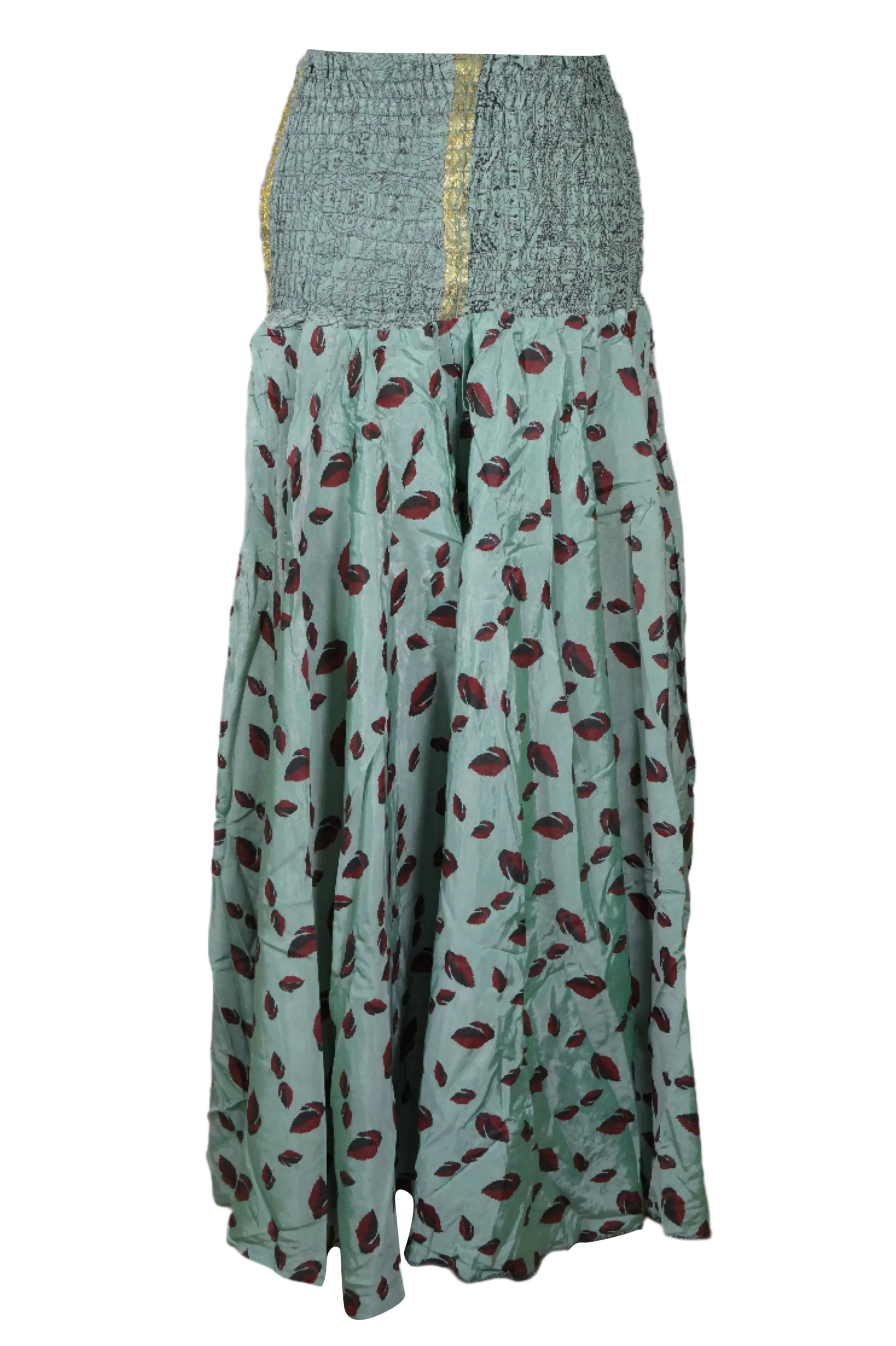 Women Handmade Stone Blue Boho Palazzo Pants – Flowy Wide-Leg Floral Trousers SM