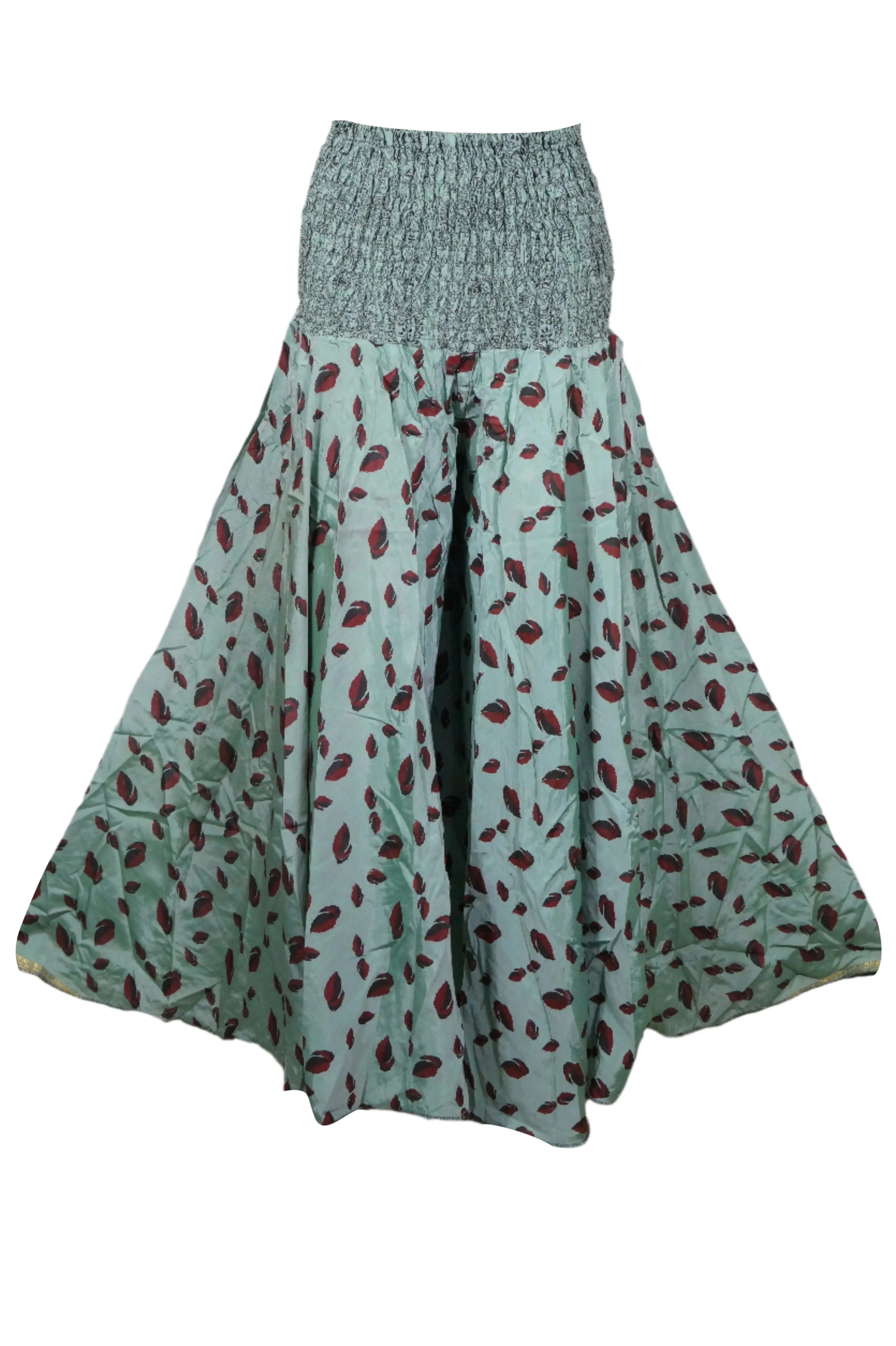 Women Handmade Stone Blue Boho Palazzo Pants – Flowy Wide-Leg Floral Trousers SM