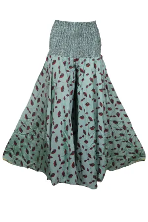 Women Handmade Stone Blue Boho Palazzo Pants – Flowy Wide-Leg Floral Trousers SM