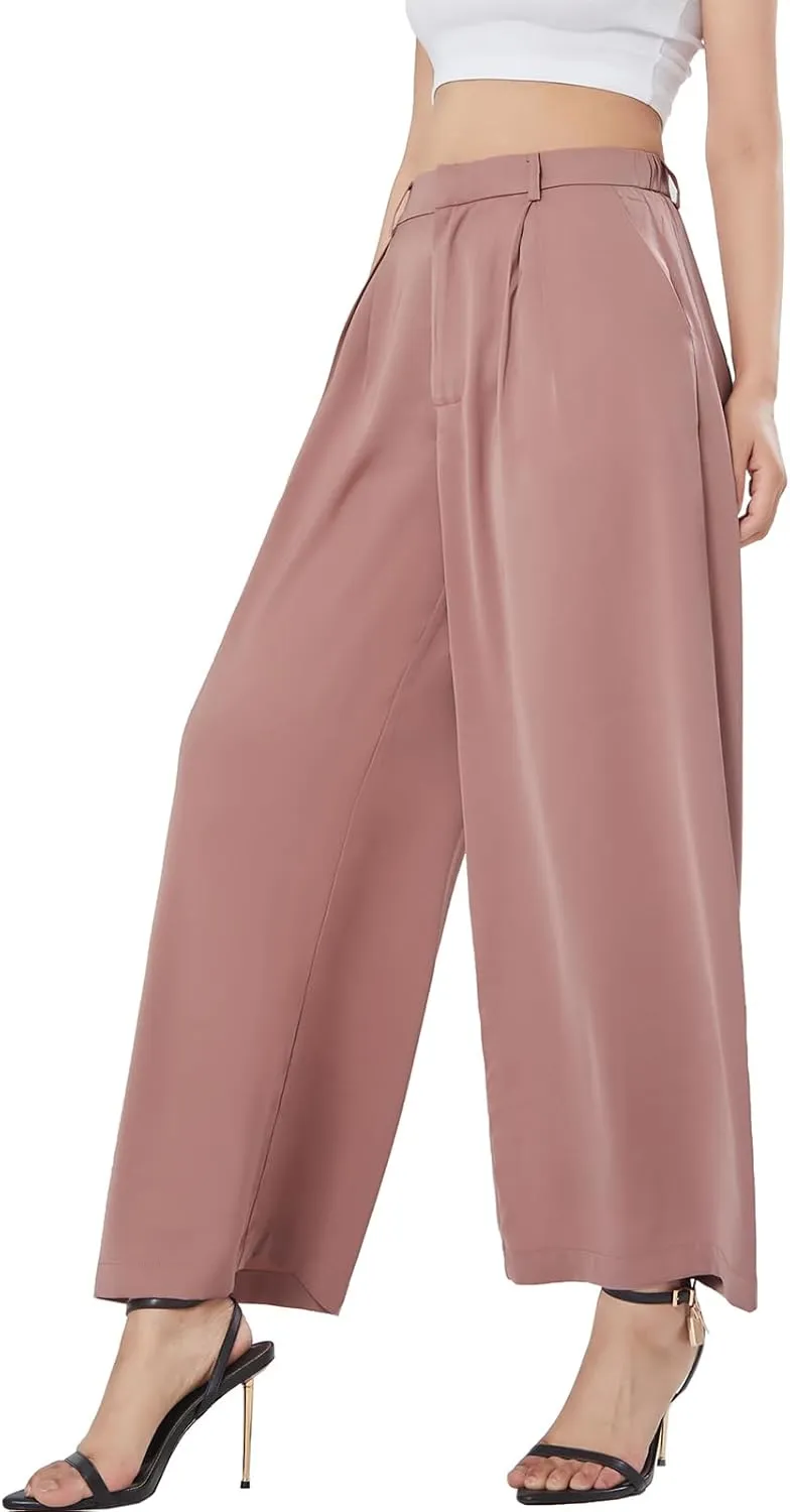 Women High Waist Casual Flowy Wide Leg Long Pants Trousers for Women Beach Vacation