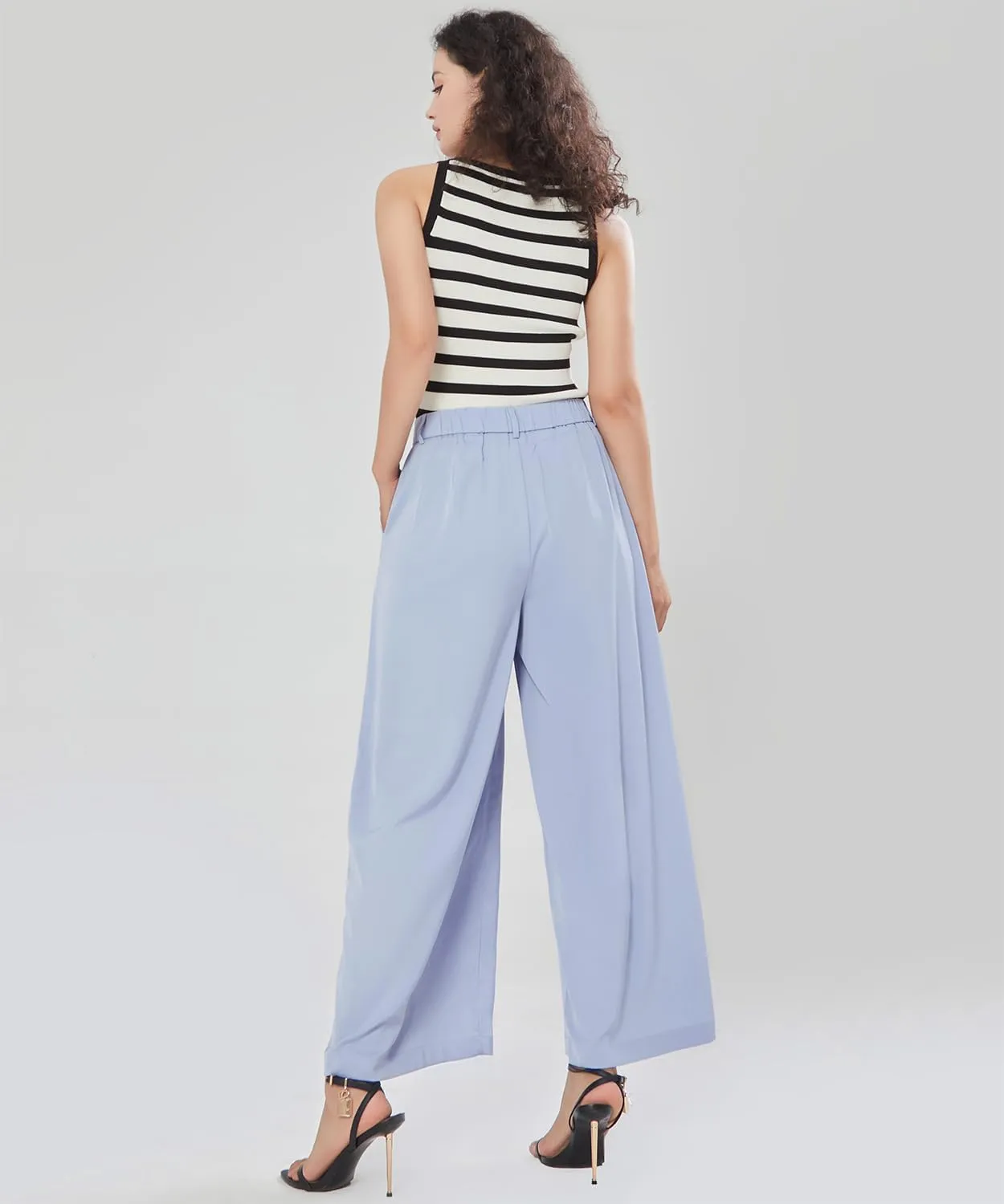 Women High Waist Casual Flowy Wide Leg Long Pants Trousers for Women Beach Vacation