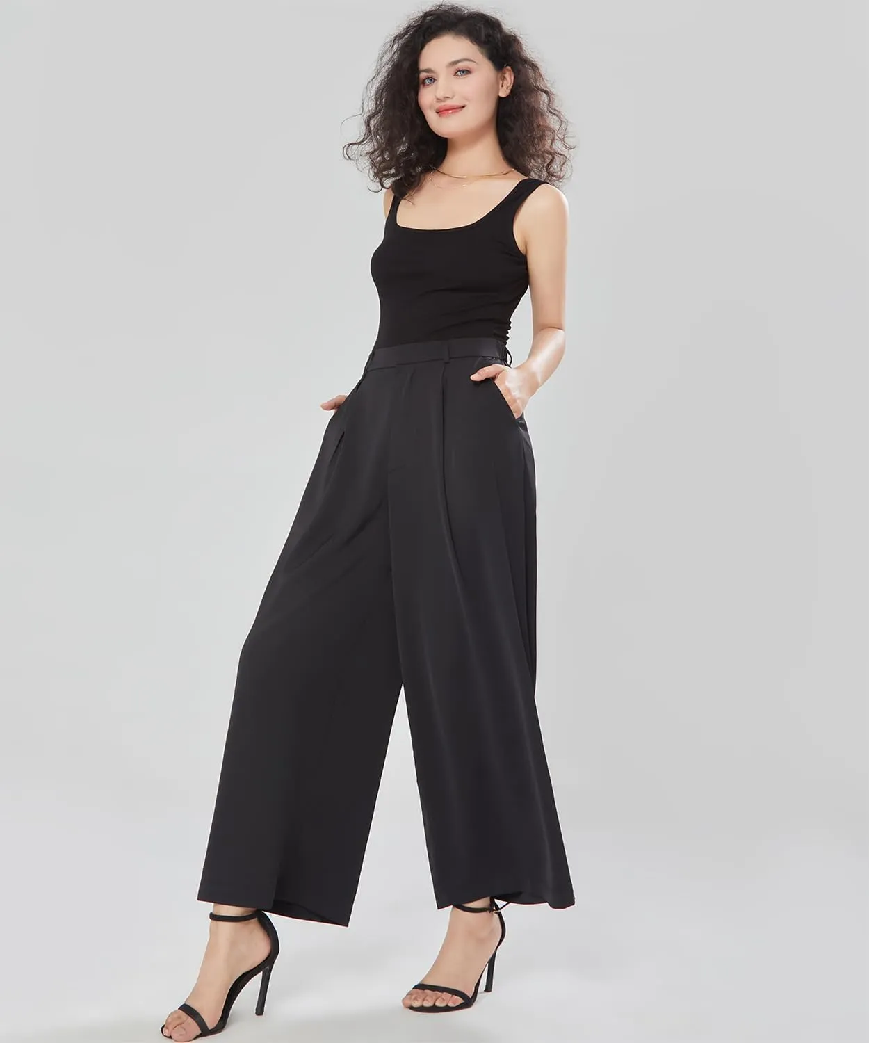 Women High Waist Casual Flowy Wide Leg Long Pants Trousers for Women Beach Vacation