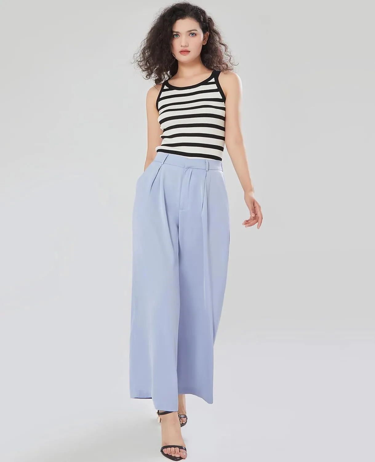 Women High Waist Casual Flowy Wide Leg Long Pants Trousers for Women Beach Vacation
