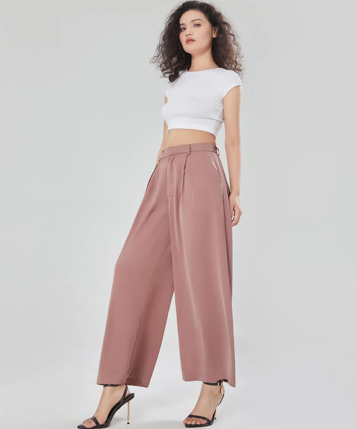 Women High Waist Casual Flowy Wide Leg Long Pants Trousers for Women Beach Vacation
