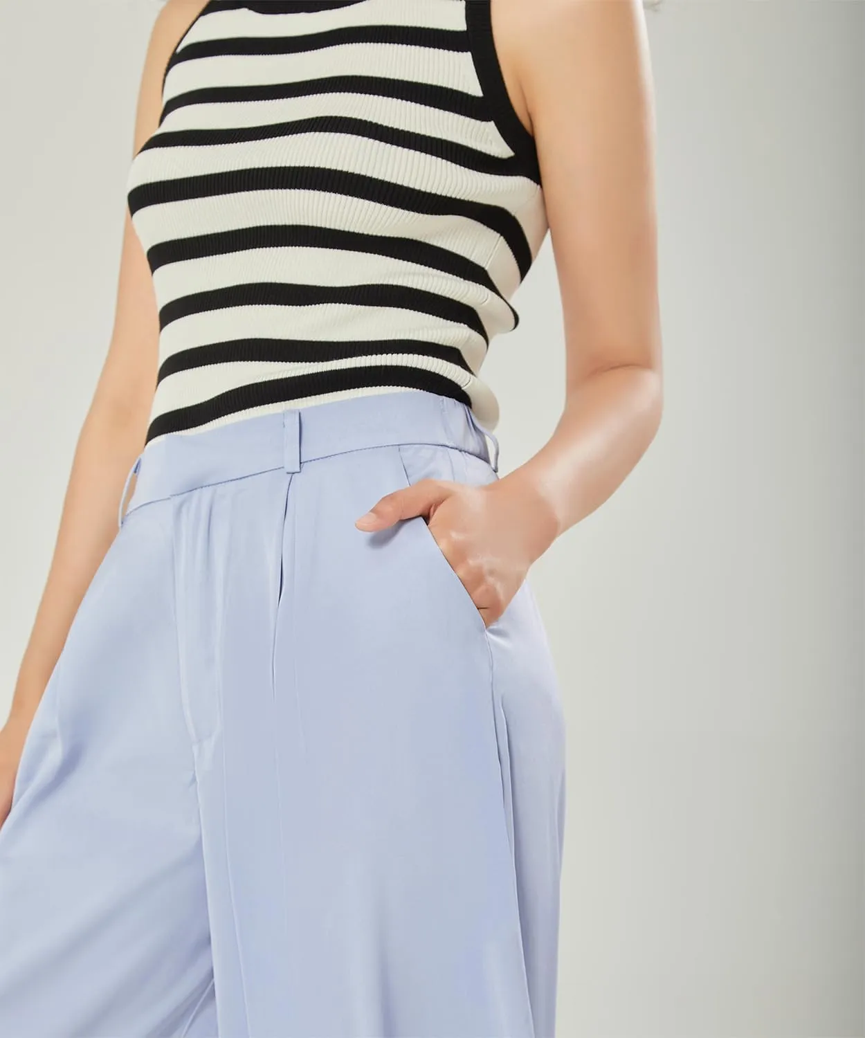 Women High Waist Casual Flowy Wide Leg Long Pants Trousers for Women Beach Vacation