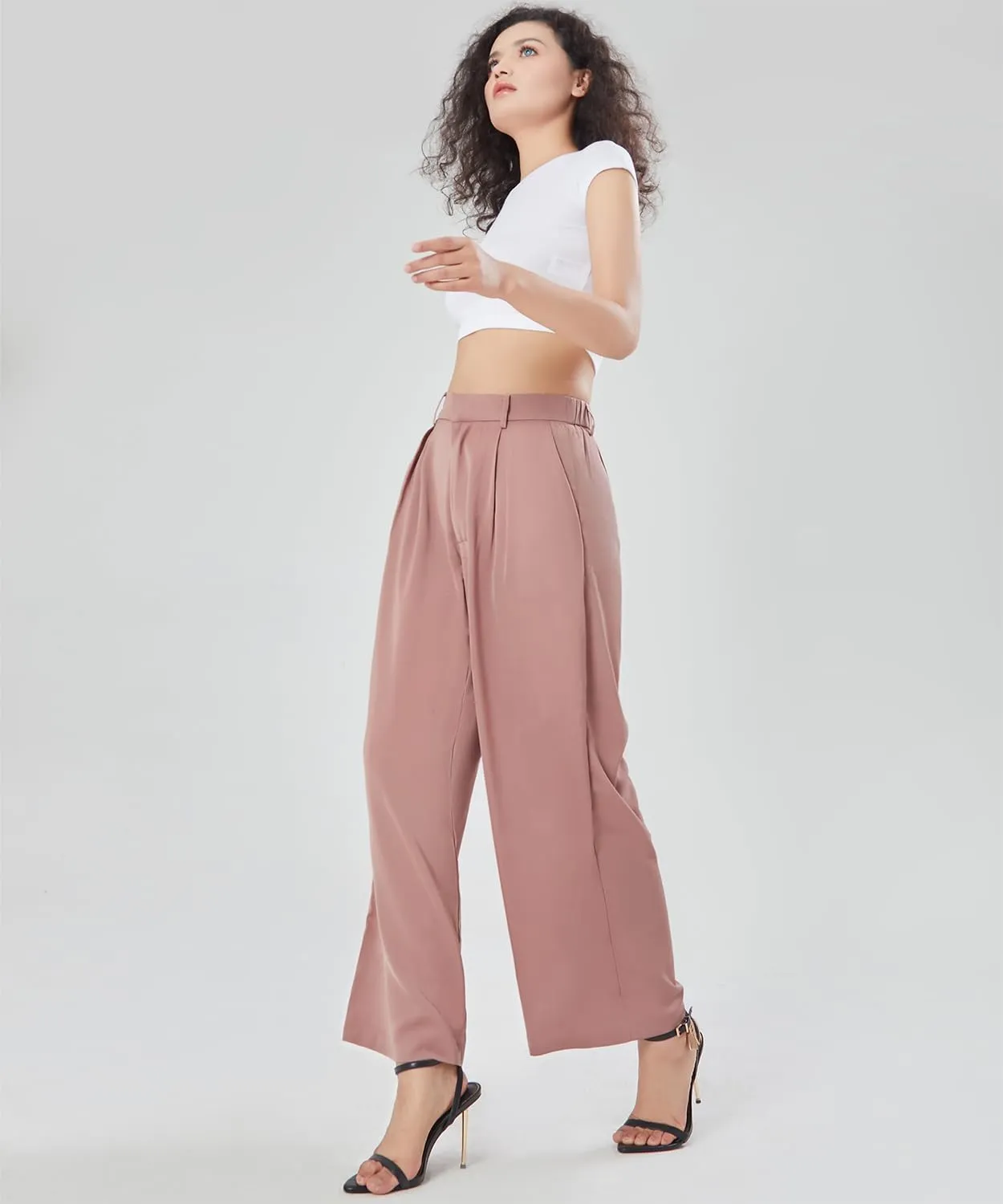 Women High Waist Casual Flowy Wide Leg Long Pants Trousers for Women Beach Vacation