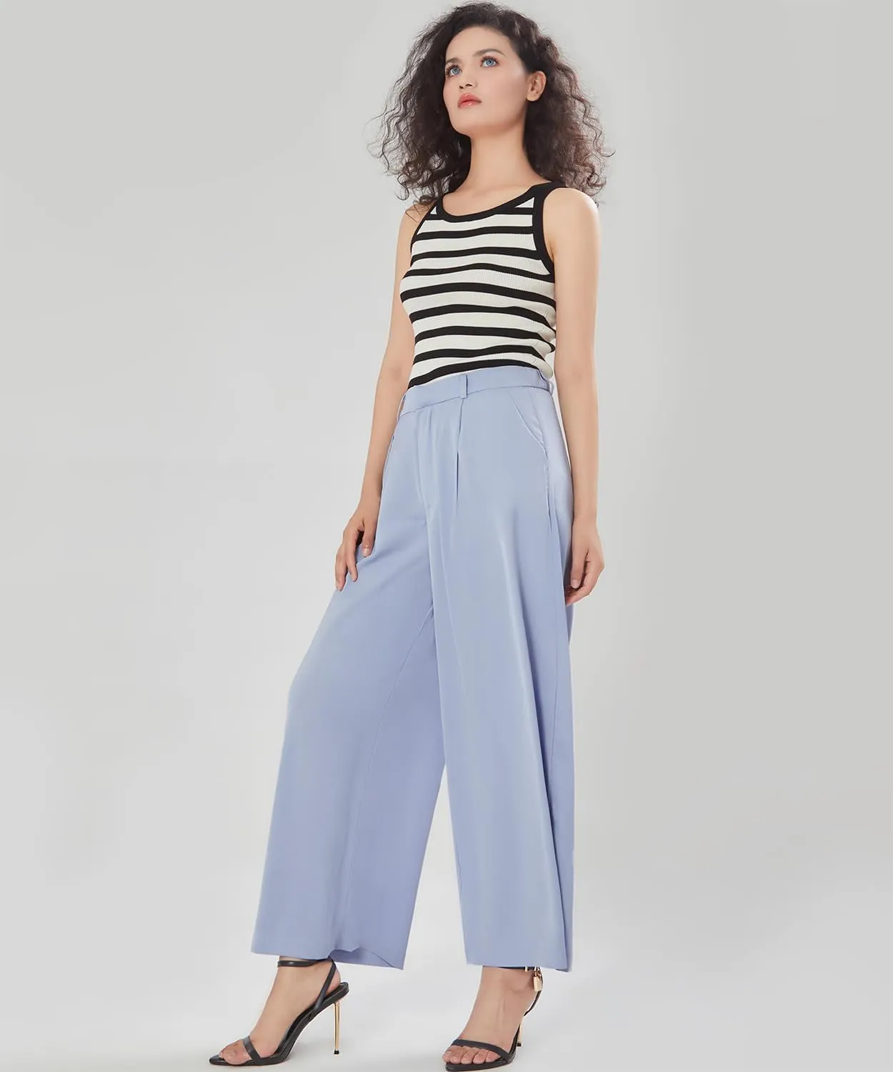 Women High Waist Casual Flowy Wide Leg Long Pants Trousers for Women Beach Vacation
