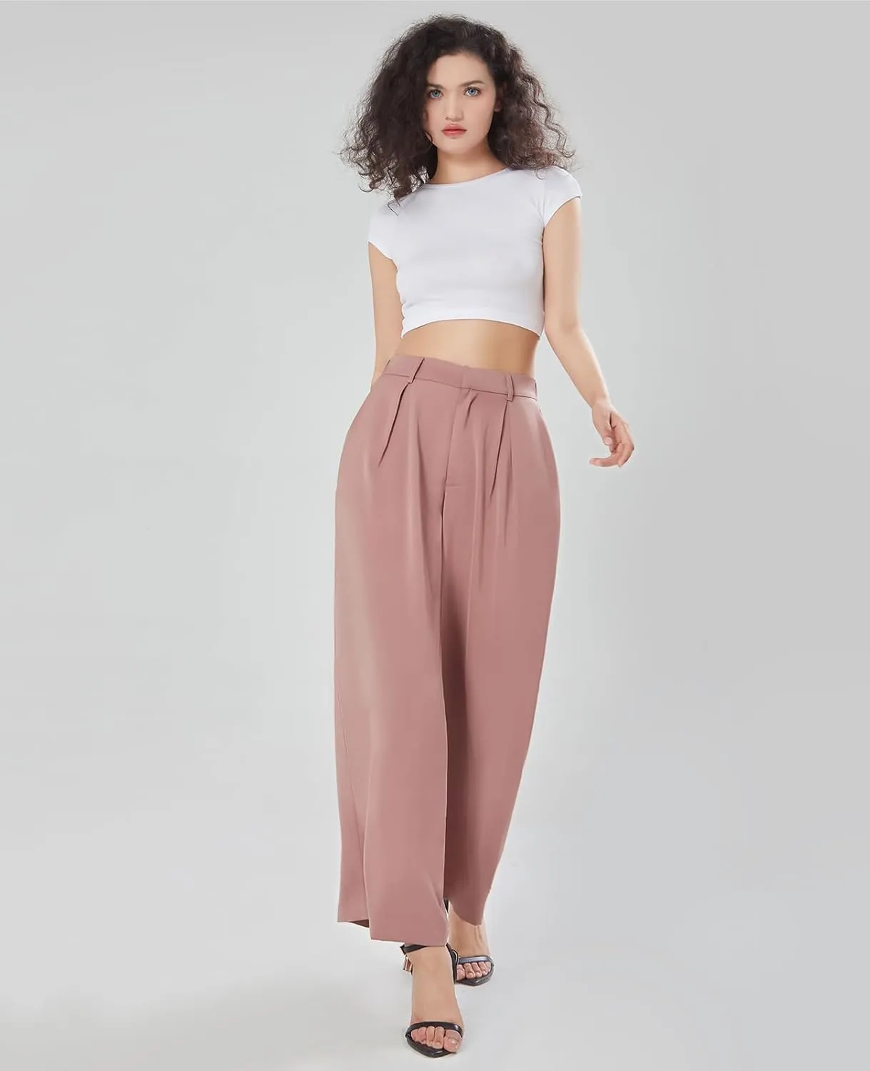 Women High Waist Casual Flowy Wide Leg Long Pants Trousers for Women Beach Vacation
