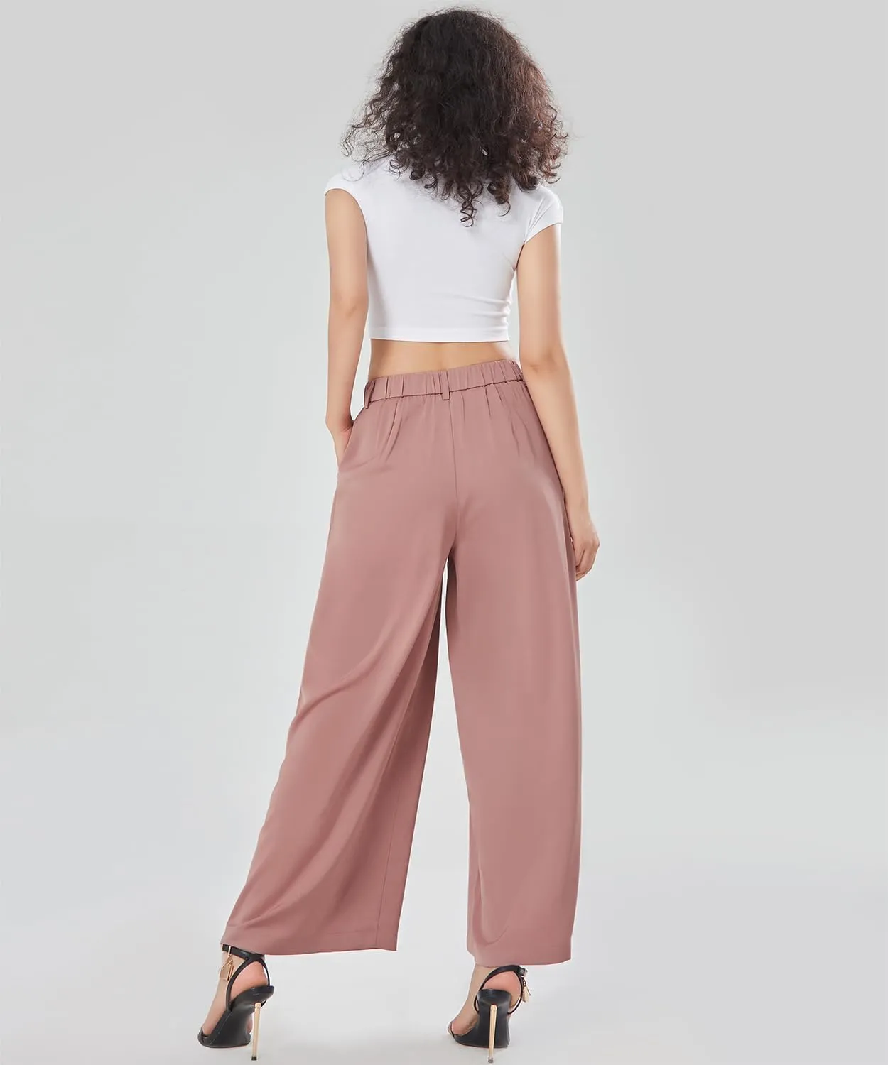 Women High Waist Casual Flowy Wide Leg Long Pants Trousers for Women Beach Vacation