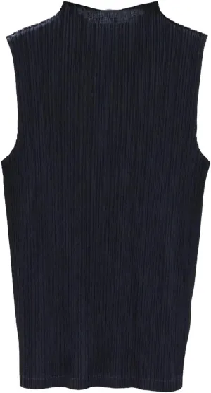 Women Pleated Sleeveless Undershirt Half-high Neck Simple Solid Color Versatile Bottoming T-Shirt Vest