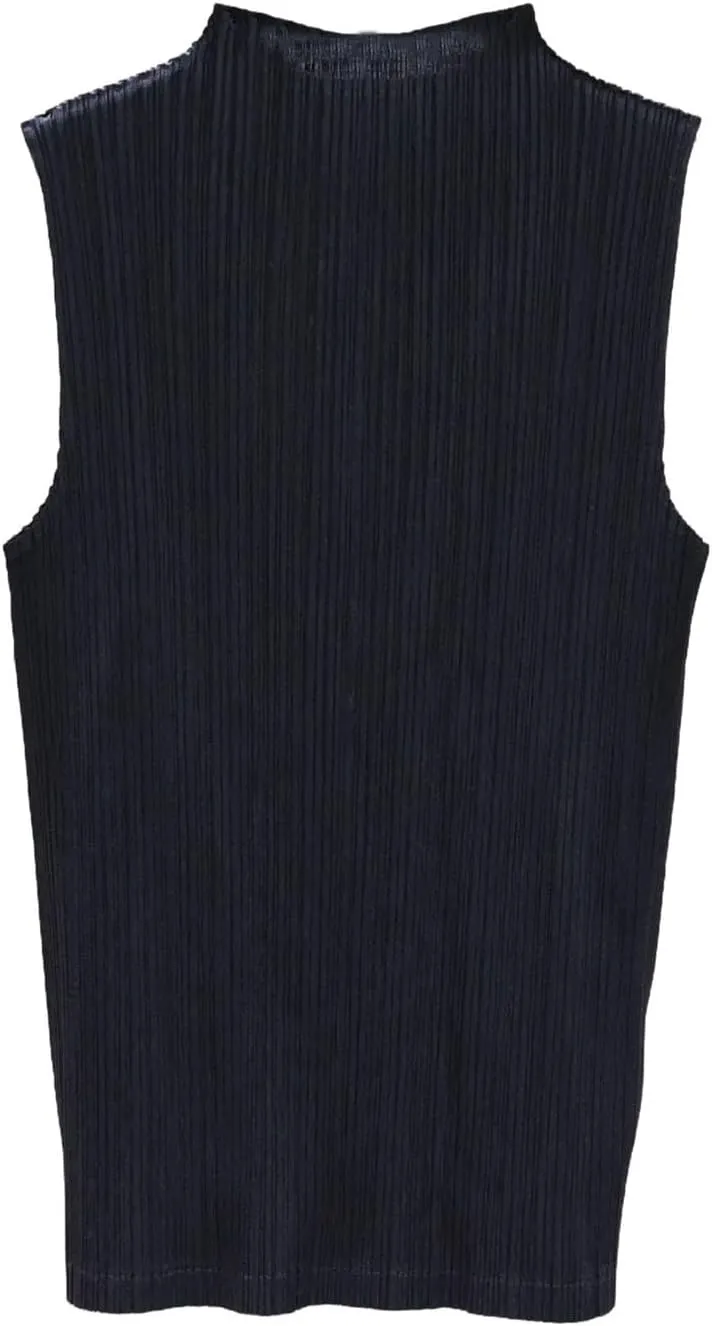 Women Pleated Sleeveless Undershirt Half-high Neck Simple Solid Color Versatile Bottoming T-Shirt Vest