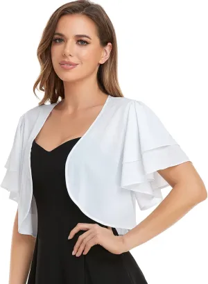 Women Short Sleeve Shrug Cropped Bolero Open Front Chiffon Cardigan for Evening Dress
