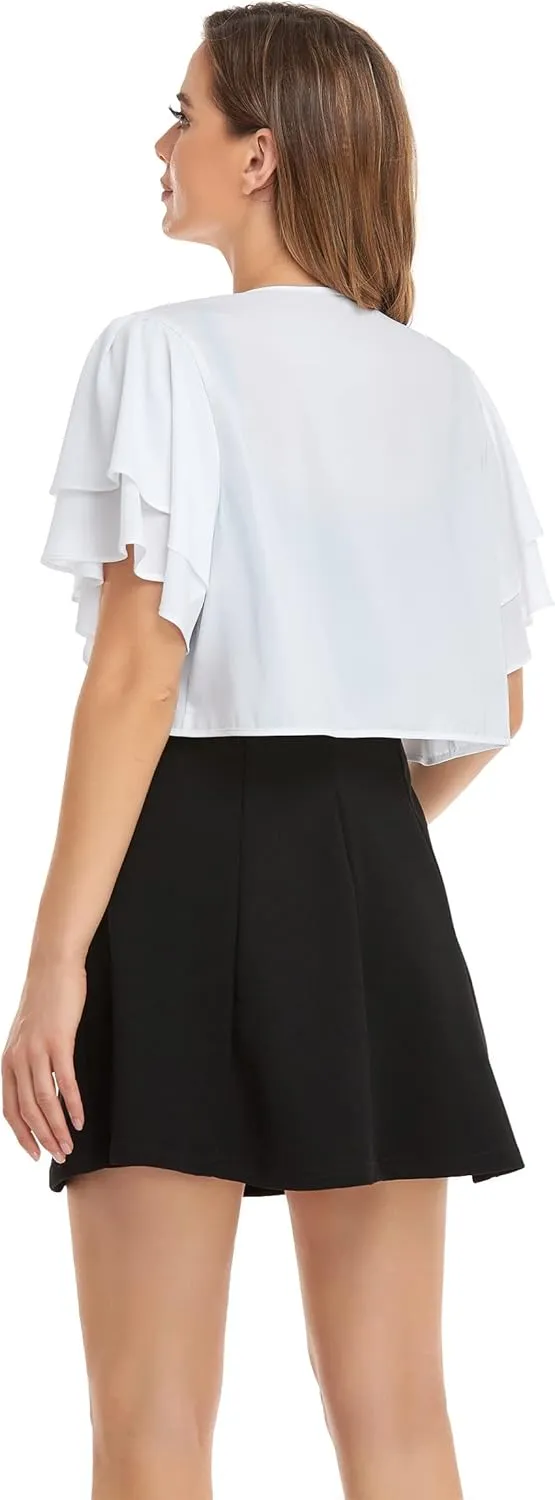 Women Short Sleeve Shrug Cropped Bolero Open Front Chiffon Cardigan for Evening Dress